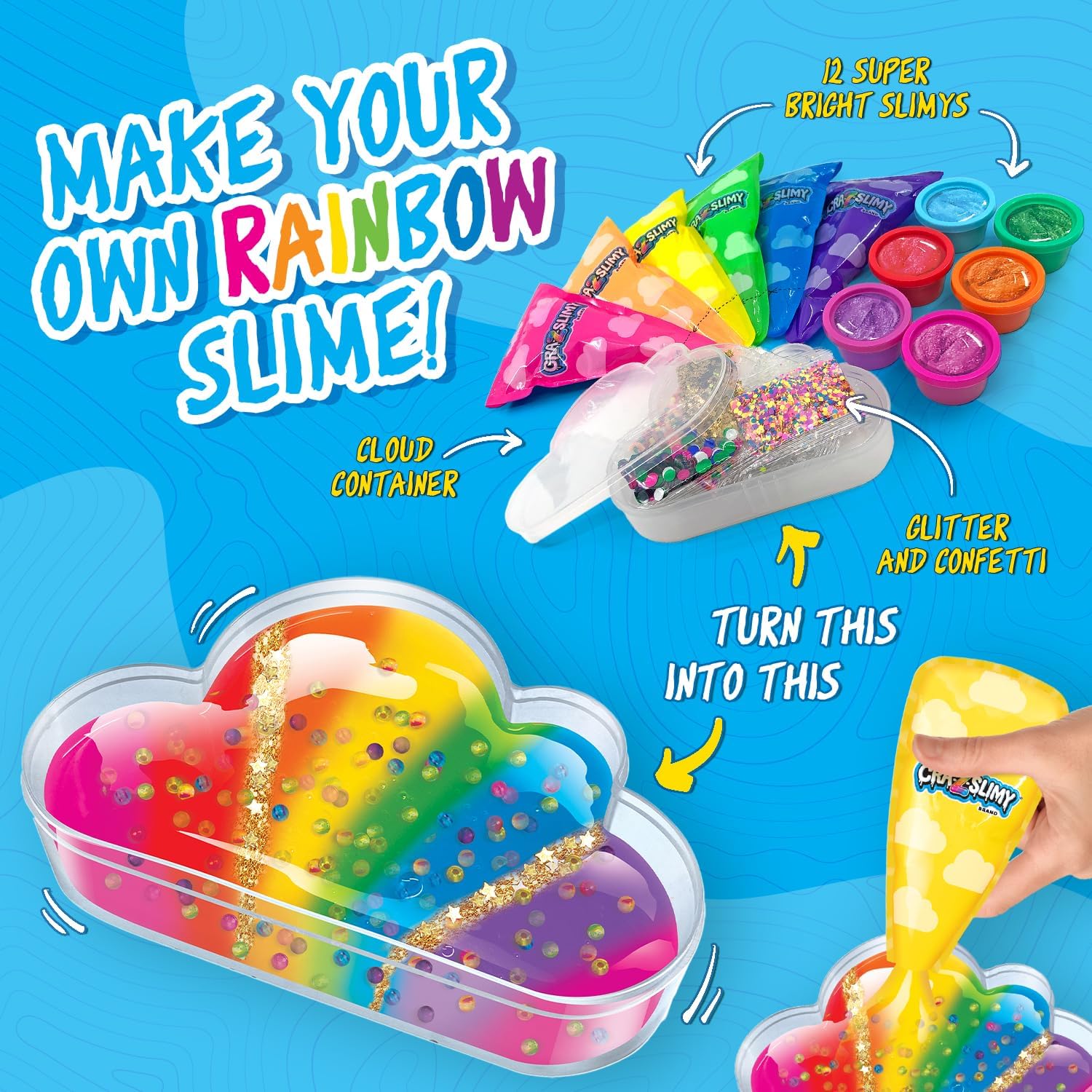 Cra-Z-Slimy Over the Rainbow Slimy Creations 12 pre made slimes with add ins and cloud shaped container