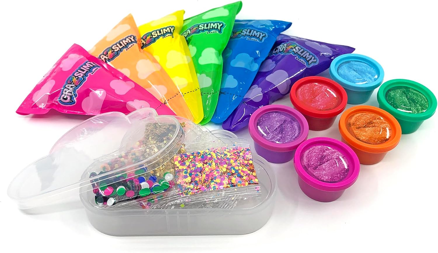 Cra-Z-Slimy Over the Rainbow Slimy Creations 12 pre made slimes with add ins and cloud shaped container