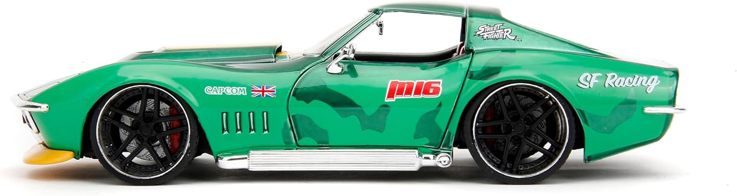 Jada - Street Fighter II, Cammy Chevrolet 1969 Corvette, Scala 1:24, Metallo, Rotelle, Apertura delle porte e Figura di Cammy (253255061