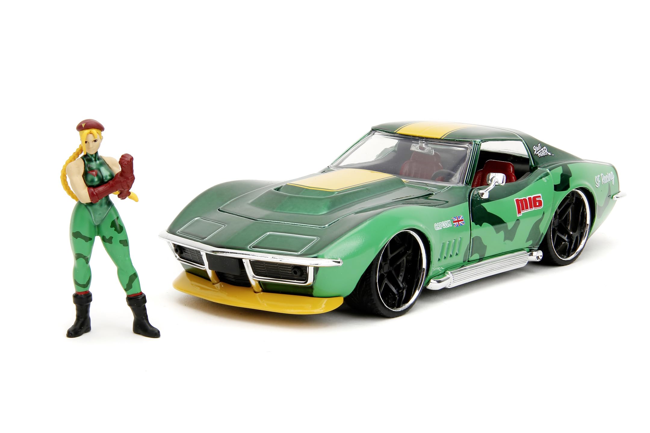 Jada - Street Fighter II, Cammy Chevrolet 1969 Corvette, Scala 1:24, Metallo, Rotelle, Apertura delle porte e Figura di Cammy (253255061