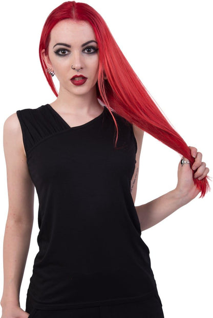 Gathered Shoulder Slant Vest Black M