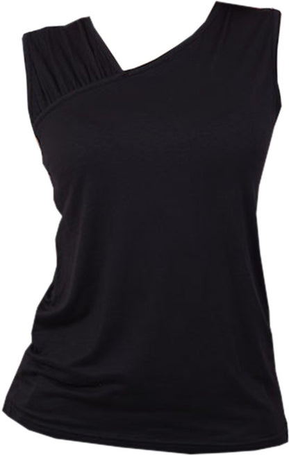 Gathered Shoulder Slant Vest Black M