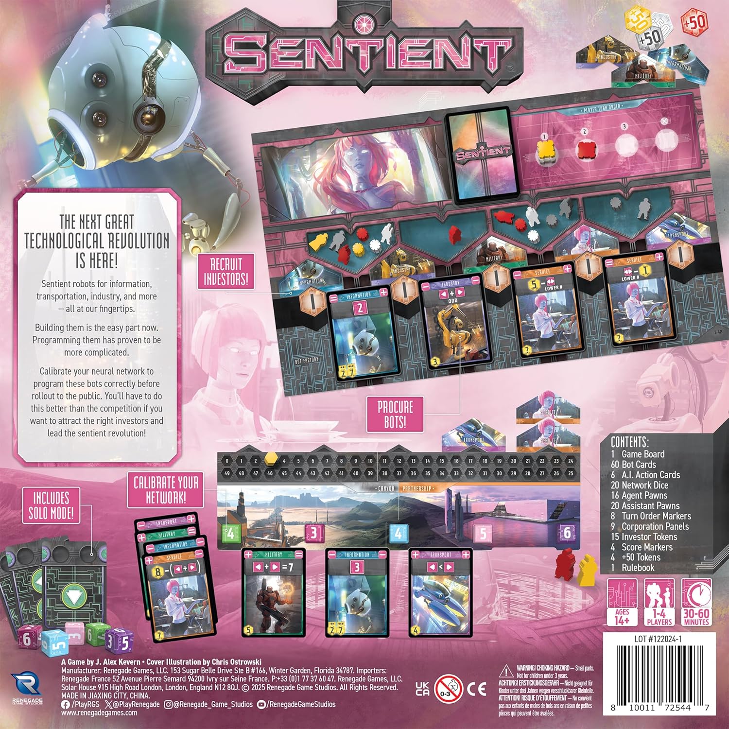 Renegade Games : Sentient – Édition révisée Tech Revolution Jeu de société, Nouveau Mode Solo et Robots mis à Jour, Robots de Construction et de Programme, à partir de 14 Ans, 1 à 4 Joueurs