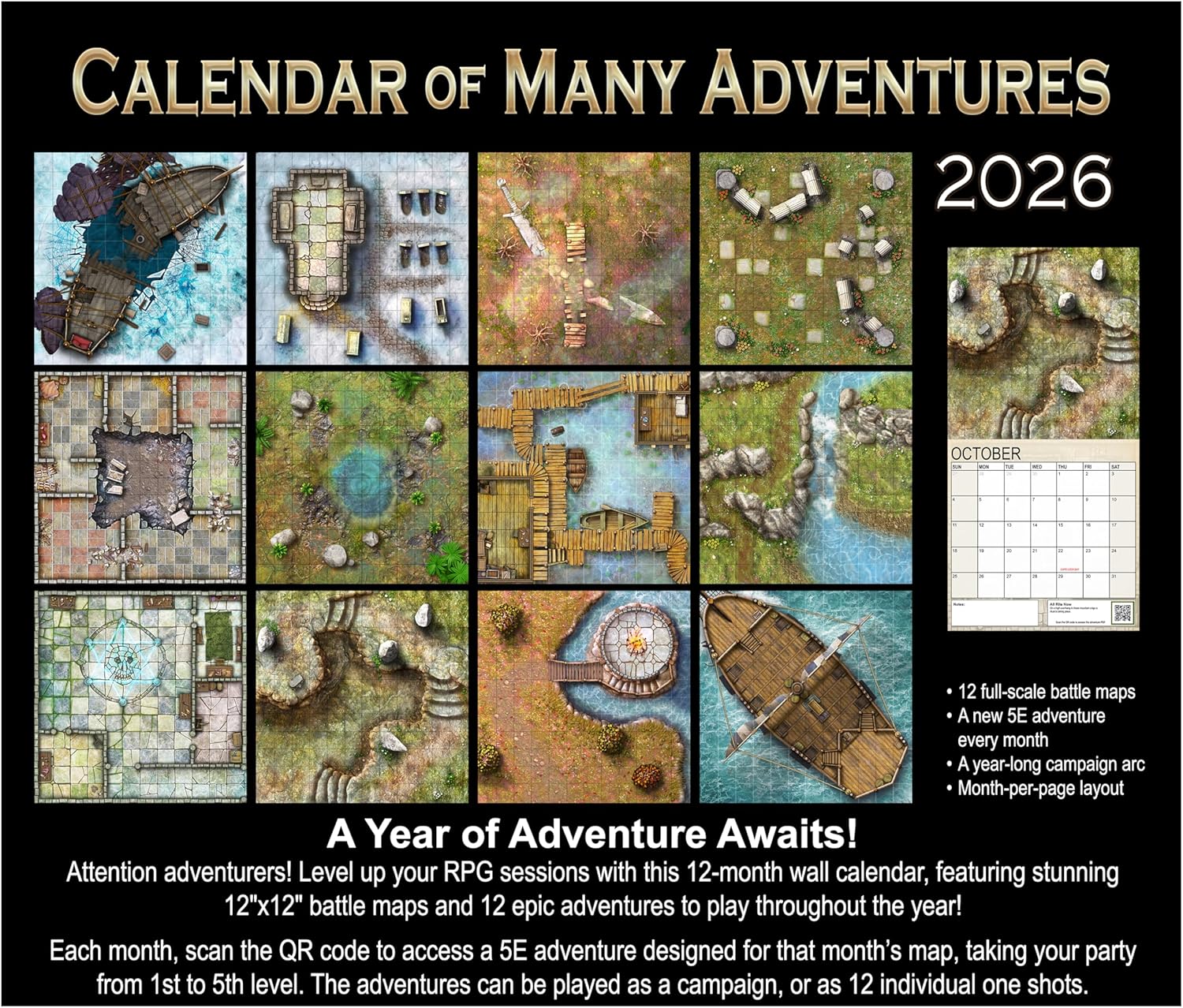Loke Battlemats Calendar of Many Adventures 2026, Calendar 2026