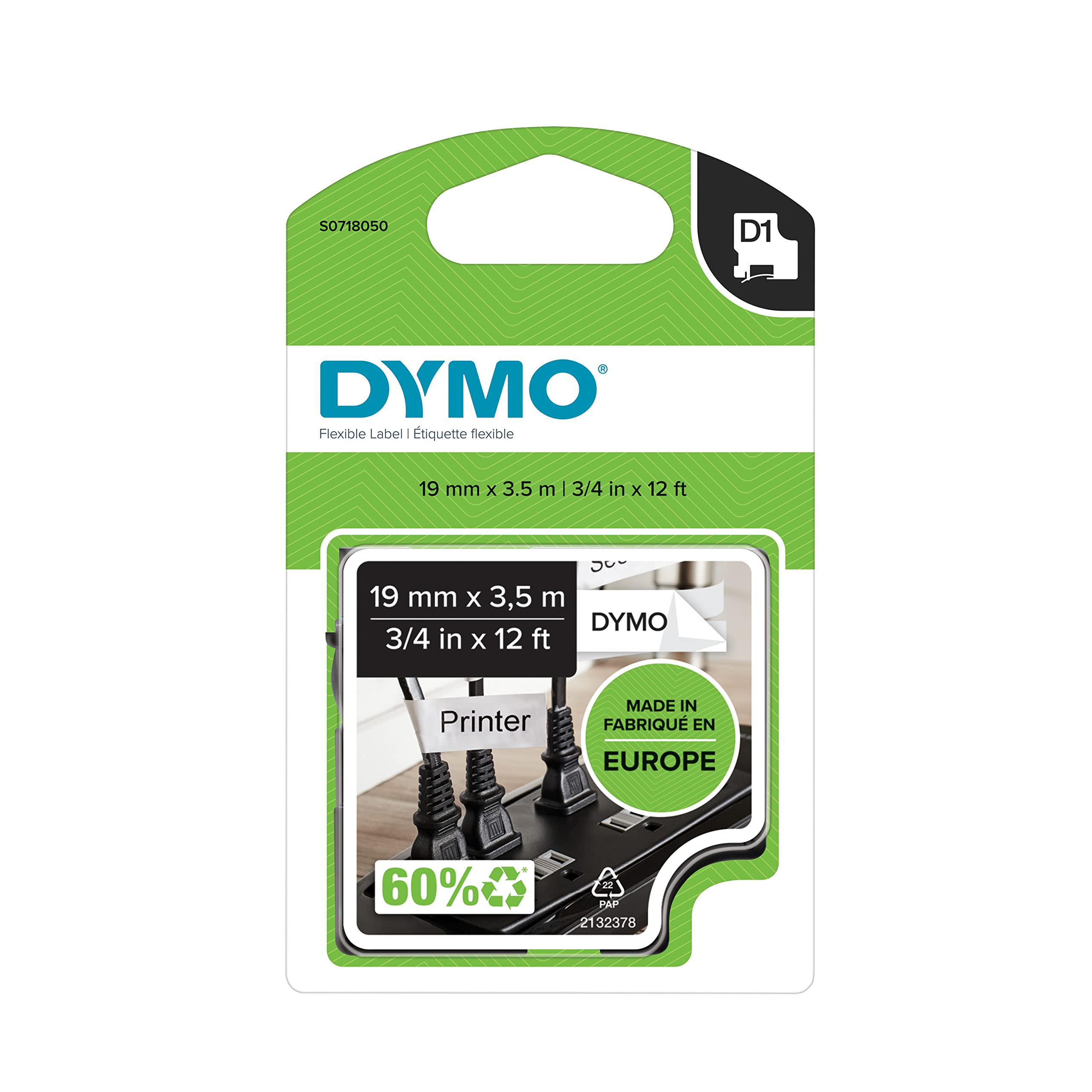 DYMO D1 Labels, 12 mm x 3.5 m Roll, Black Print on White, Self-Adhesive Labels for LabelManager Label Printers, Authentic