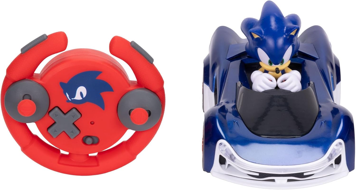 Sonic The Hedgehog - JAKKS Pacific – Ferngesteuertes Fahrzeug Sonic Drift mit Lichteffekten – offizielles Lizenzprodukt des Videospiels – interaktives ferngesteuertes Spielzeug für Kinder Sonic Fans