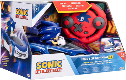 Sonic The Hedgehog - JAKKS Pacific – Ferngesteuertes Fahrzeug Sonic Drift mit Lichteffekten – offizielles Lizenzprodukt des Videospiels – interaktives ferngesteuertes Spielzeug für Kinder Sonic Fans