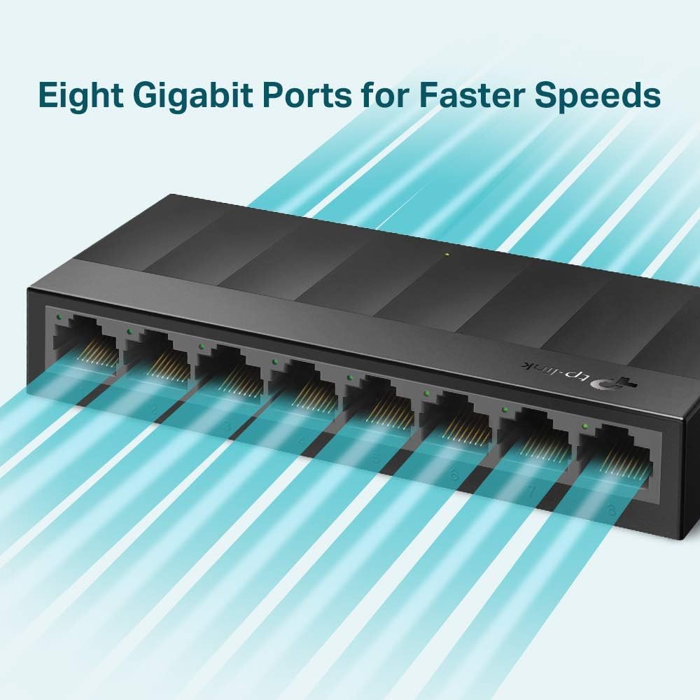 TP-Link LS1008G 8-Port Gigabit Network Switch, Desktop/Wallmount Ethernet Splitter, Plug and Play, Power Saving, Fanless design, Perfect for Home/Office/Surveillance