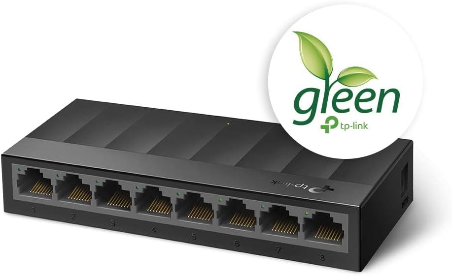 TP-Link LS1008G 8-Port Gigabit Network Switch, Desktop/Wallmount Ethernet Splitter, Plug and Play, Power Saving, Fanless design, Perfect for Home/Office/Surveillance