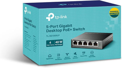 TP-Link TL-SG1005LP 5 Port Gigabit PoE Switch, 4× Gigabit PoE+ Ports, 802.3af/at 30W, 40W Total Budget, Network switch, Power Saving, Plug & Play, Metal Case, Ethernet Switch, Ethernet Splitter