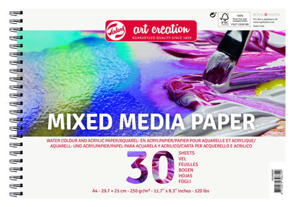 Talens Art Creation Paper - A4 Mixed Media Paper - 250gsm - 30 Vellen - Ringgebonden - Geperforeerd - Ideaal voor Acryl & Aquarelverf