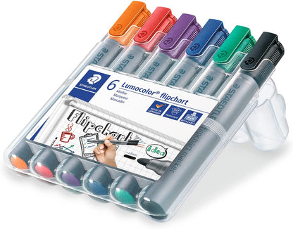 STAEDTLER 356 WP6 Lumocolor Flipchart Markers - Assorted Colours (Pack of 6
