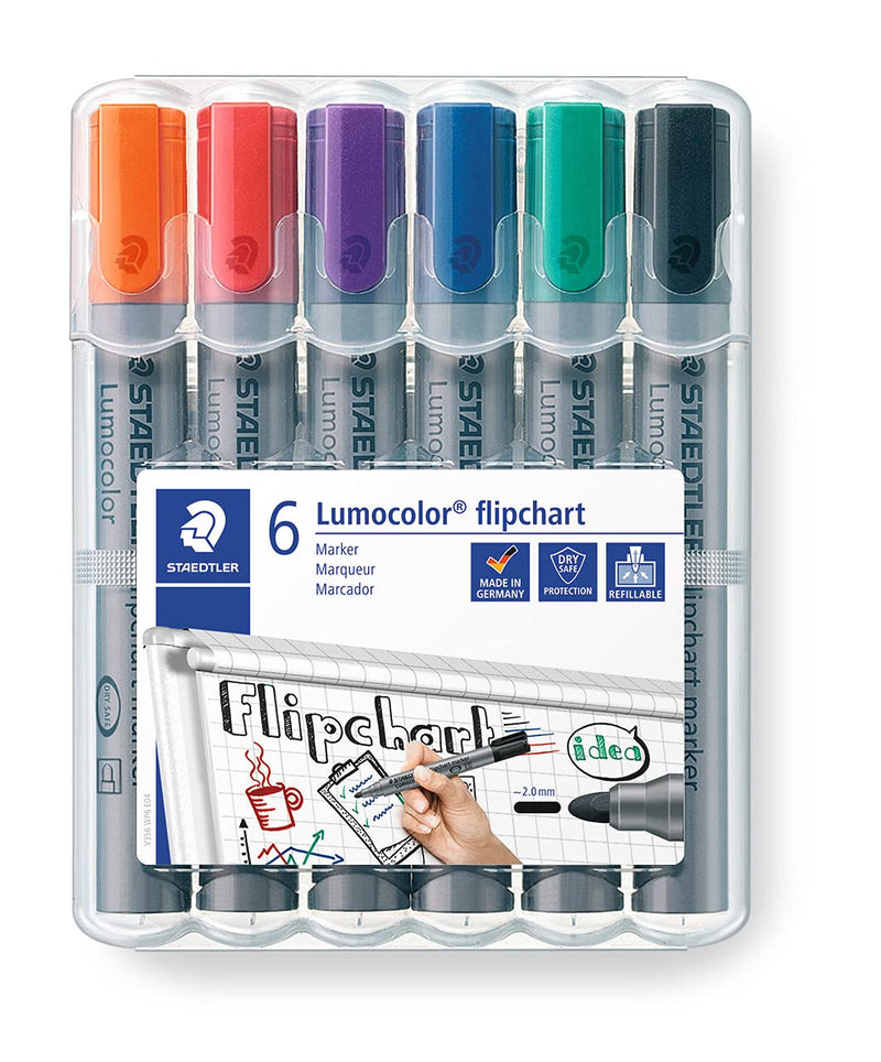 STAEDTLER 356 WP6 Lumocolor Flipchart Markers - Assorted Colours (Pack of 6