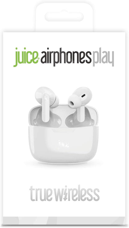 Juice Airphones Play Wireless Earbuds – Bluetooth Headphones with 14H Playtime, Fast 1H Charge, Lightweight Design – White
