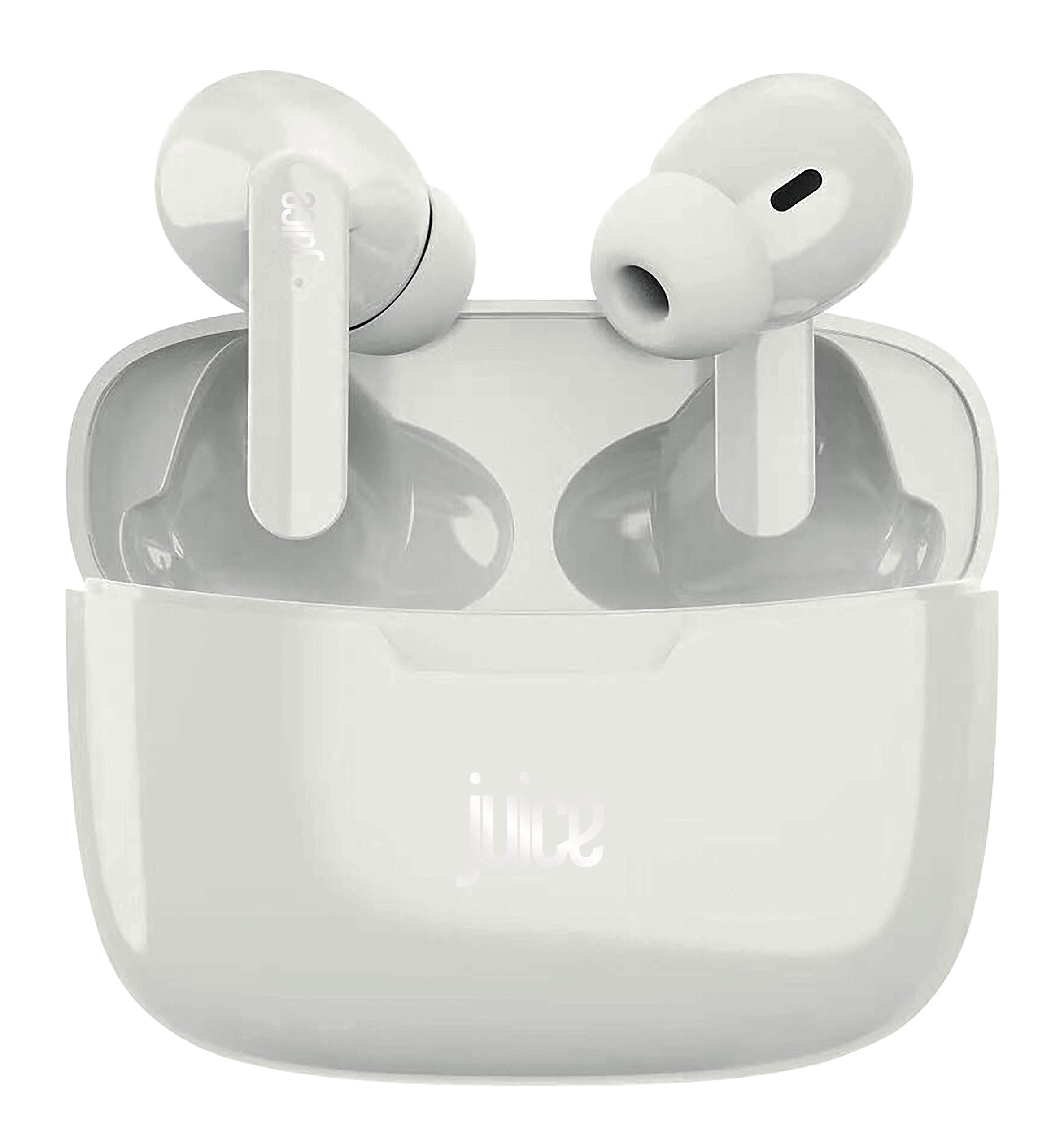 Juice Airphones Play Wireless Earbuds – Bluetooth Headphones with 14H Playtime, Fast 1H Charge, Lightweight Design – White