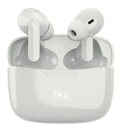 Juice Airphones Play Wireless Earbuds – Bluetooth Headphones with 14H Playtime, Fast 1H Charge, Lightweight Design – White