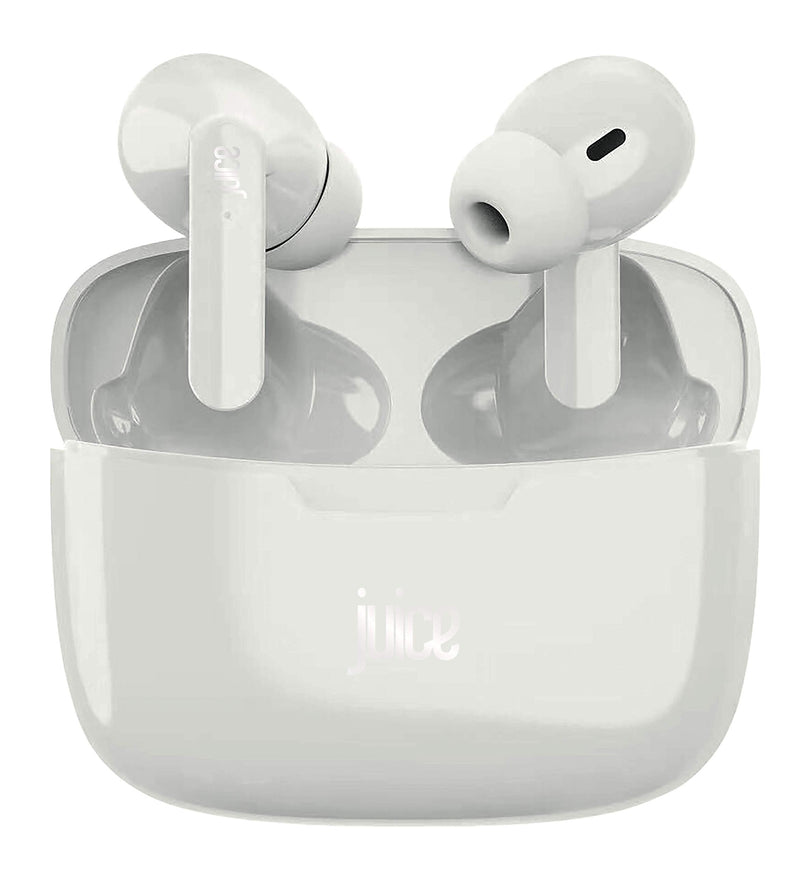 Juice Airphones Play Wireless Earbuds – Bluetooth Headphones with 14H Playtime, Fast 1H Charge, Lightweight Design – White