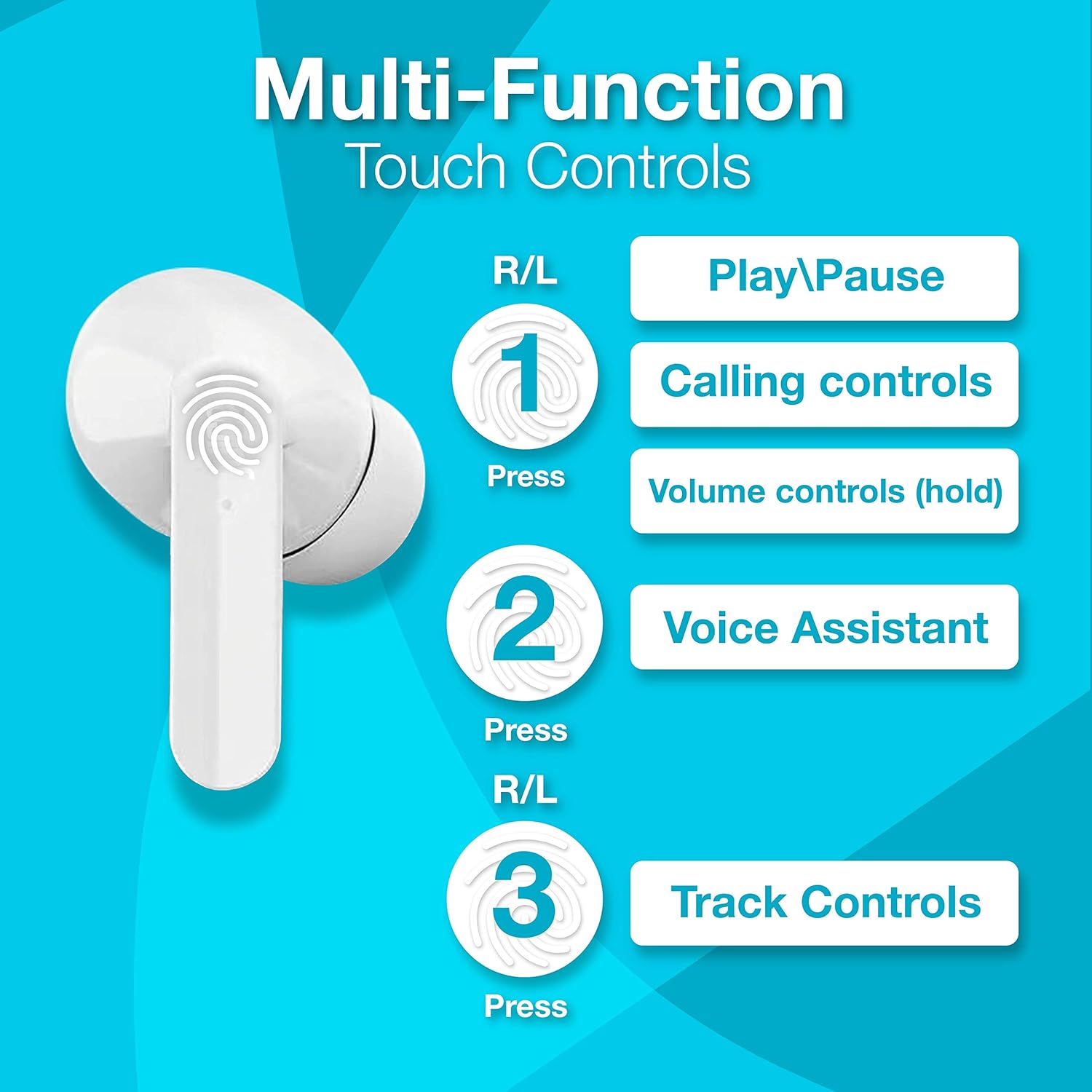 Juice Airphones Play Wireless Earbuds – Bluetooth Headphones with 14H Playtime, Fast 1H Charge, Lightweight Design – White