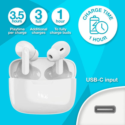 Juice Airphones Play Wireless Earbuds – Bluetooth Headphones with 14H Playtime, Fast 1H Charge, Lightweight Design – White