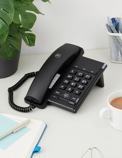 BT Converse 2100 Corded Landline House Phone, Home Phone, 3 Quick Dial Buttons, Headset Socket, Black