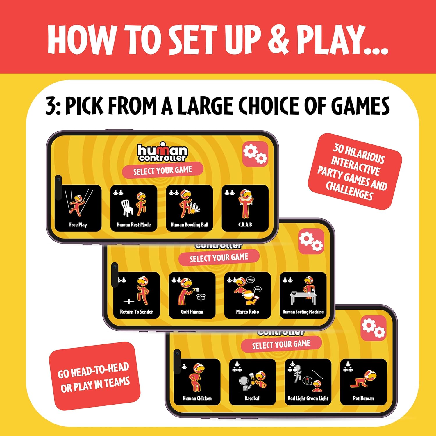 TOMY Human Controller Game – Interactive Blindfold Challenge with Vibrating Headset & Mobile App – Fun Party & Team Game for 2+ Players – 30+ Hilarious Tasks – iOS & Android Compatible – Ages 14+