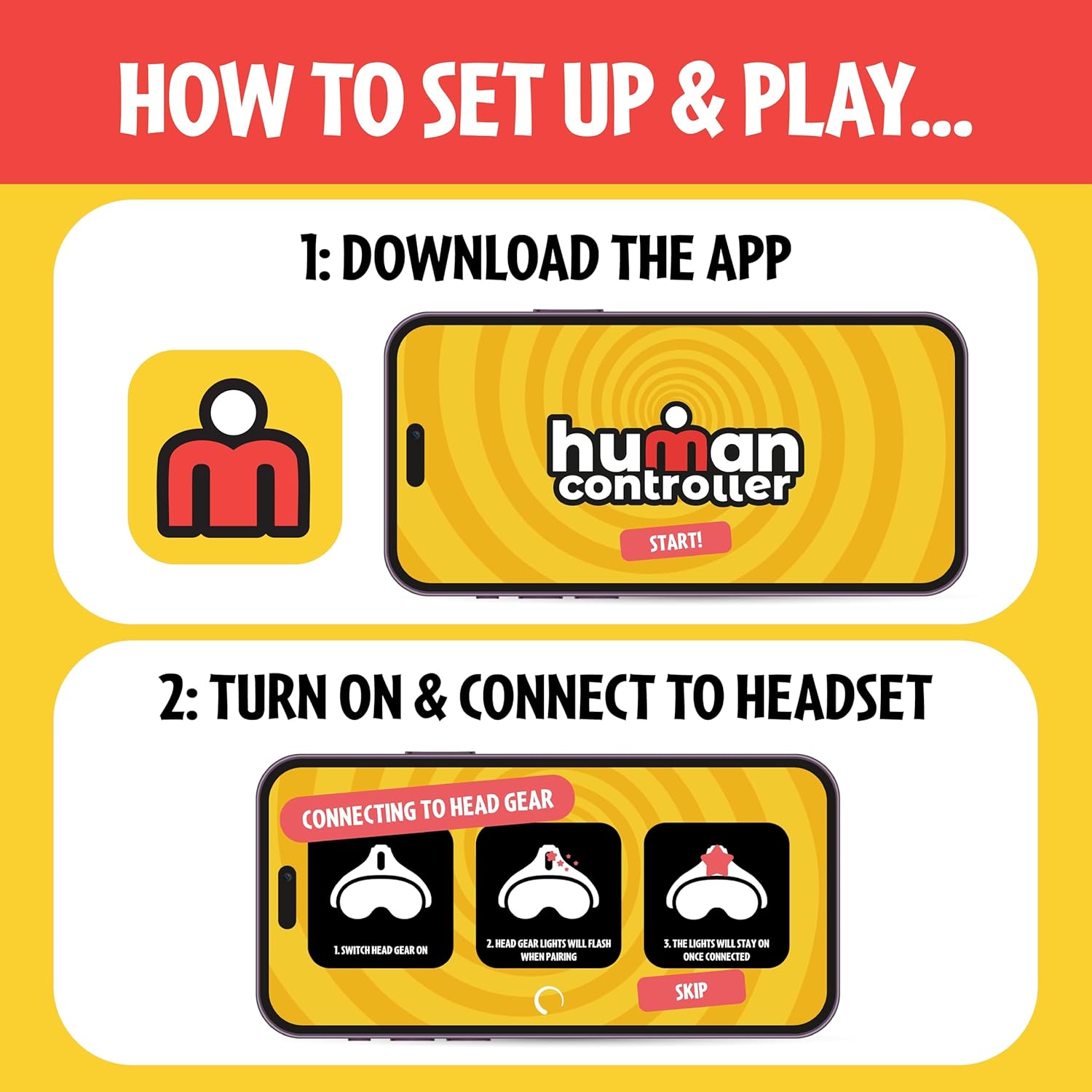 TOMY Human Controller Game – Interactive Blindfold Challenge with Vibrating Headset & Mobile App – Fun Party & Team Game for 2+ Players – 30+ Hilarious Tasks – iOS & Android Compatible – Ages 14+
