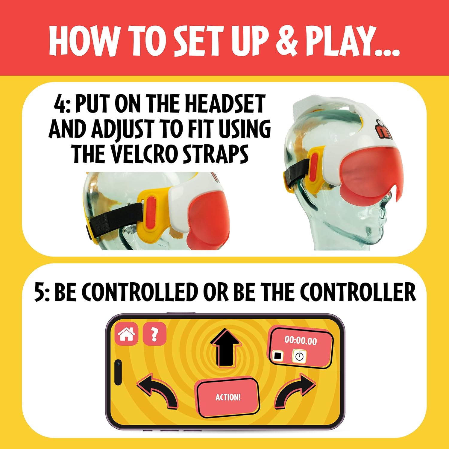 TOMY Human Controller Game – Interactive Blindfold Challenge with Vibrating Headset & Mobile App – Fun Party & Team Game for 2+ Players – 30+ Hilarious Tasks – iOS & Android Compatible – Ages 14+
