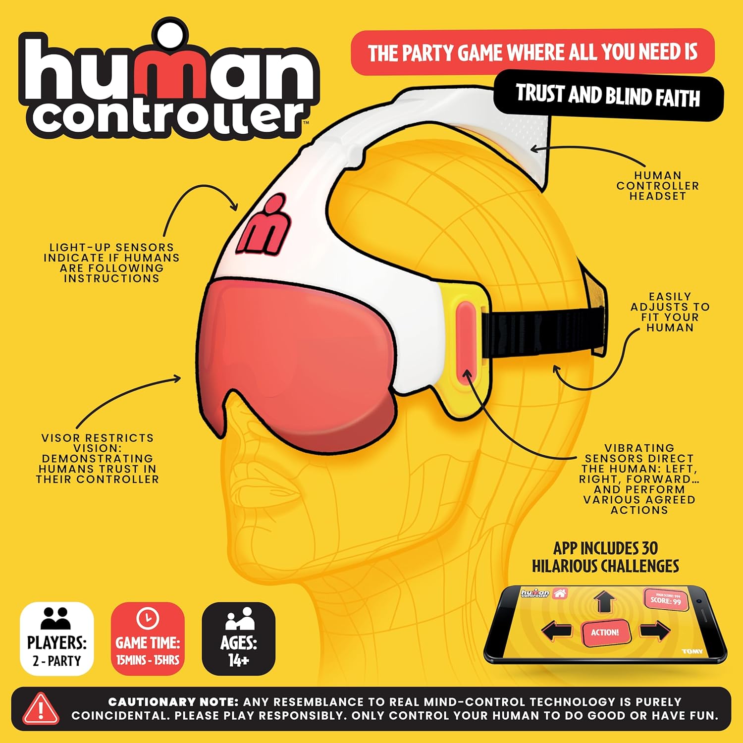 TOMY Human Controller Game – Interactive Blindfold Challenge with Vibrating Headset & Mobile App – Fun Party & Team Game for 2+ Players – 30+ Hilarious Tasks – iOS & Android Compatible – Ages 14+