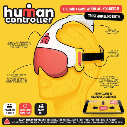 TOMY Human Controller Game – Interactive Blindfold Challenge with Vibrating Headset & Mobile App – Fun Party & Team Game for 2+ Players – 30+ Hilarious Tasks – iOS & Android Compatible – Ages 14+