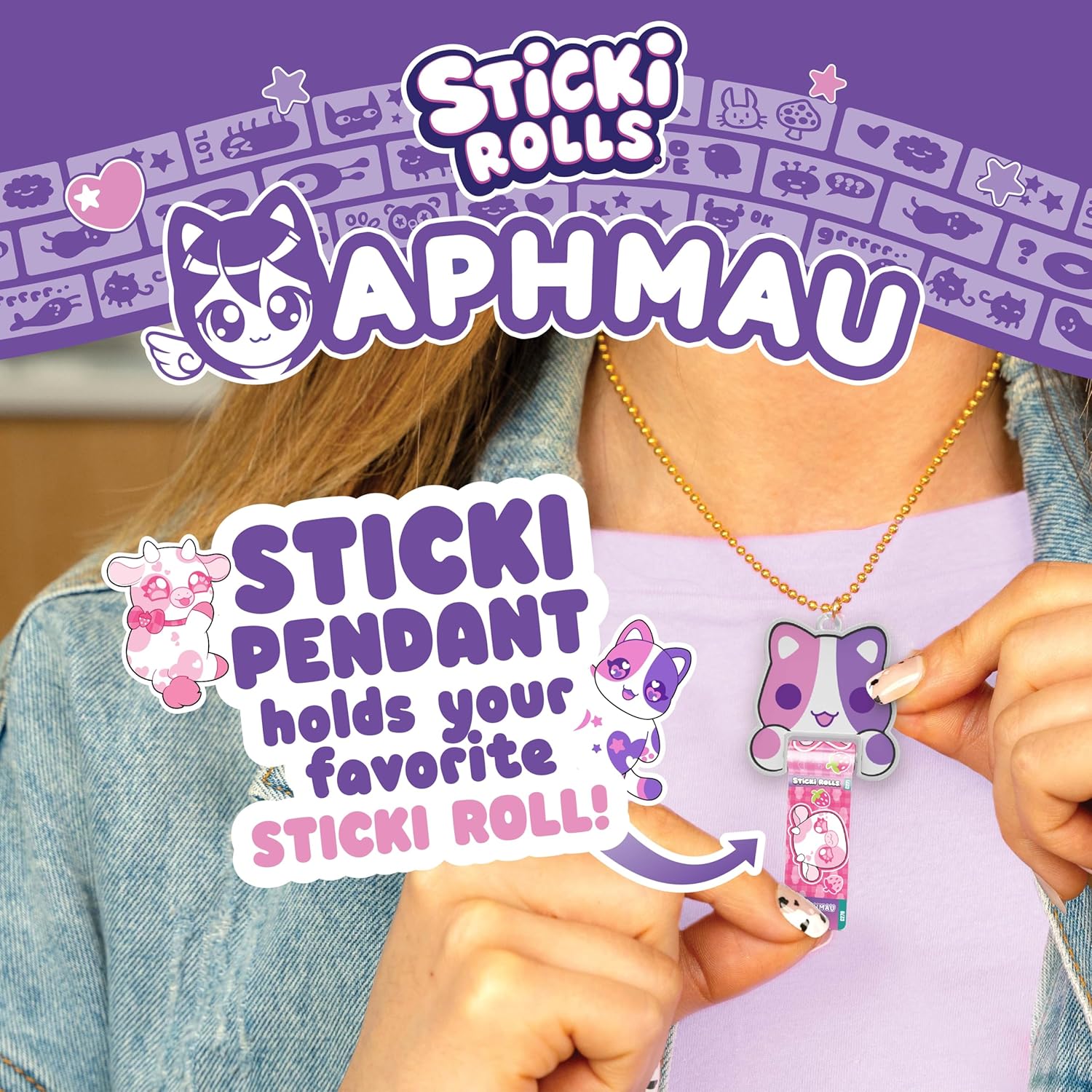Sticki Rolls x Aphmau Pendant & Bracelet Set, Limited Edition, Includes 120 Stickers, Holographic Aphmau Pendant & Bracelet, Collectible Kawaii Fun!