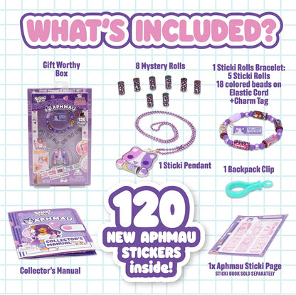Sticki Rolls x Aphmau Pendant & Bracelet Set, Limited Edition, Includes 120 Stickers, Holographic Aphmau Pendant & Bracelet, Collectible Kawaii Fun!