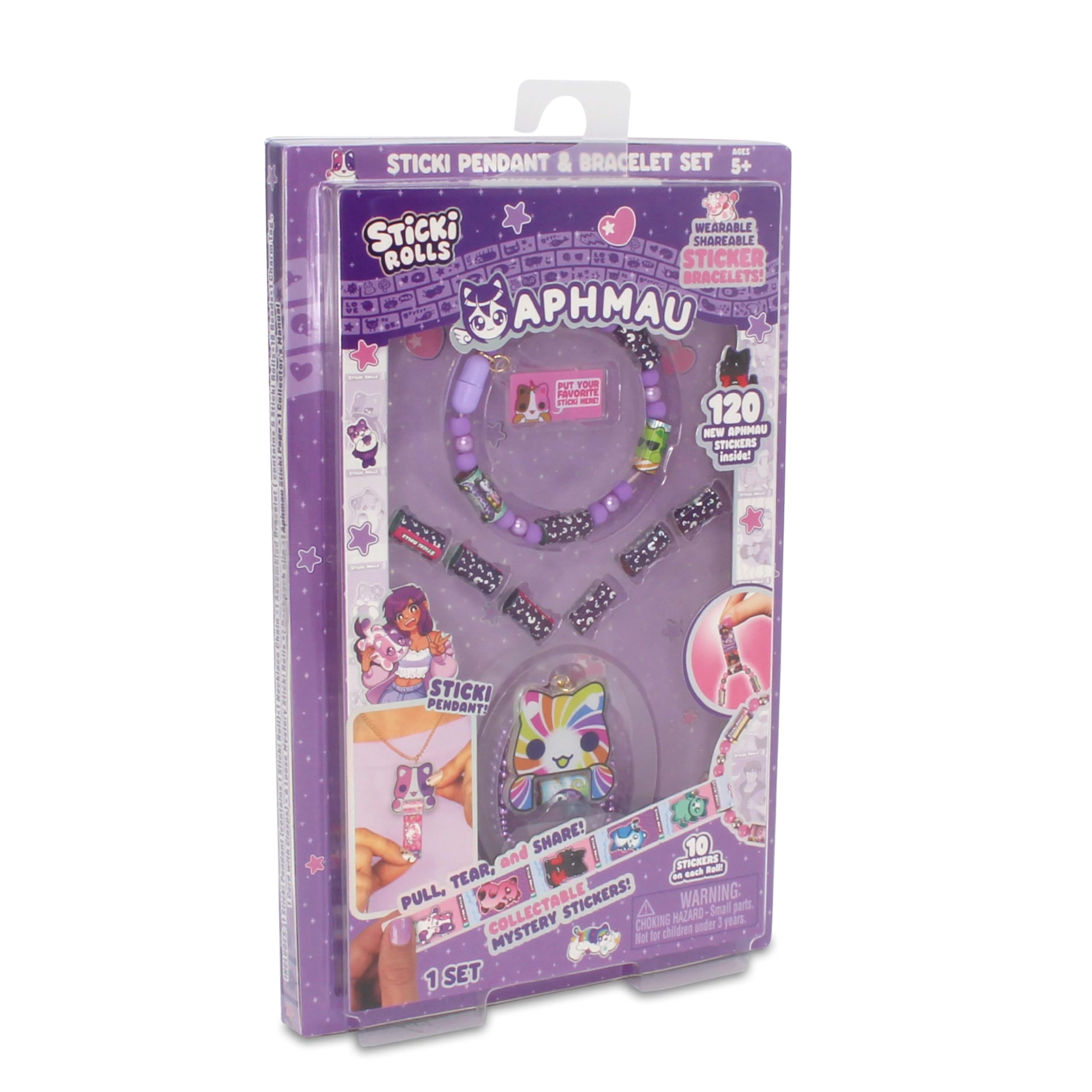 Sticki Rolls x Aphmau Pendant & Bracelet Set, Limited Edition, Includes 120 Stickers, Holographic Aphmau Pendant & Bracelet, Collectible Kawaii Fun!