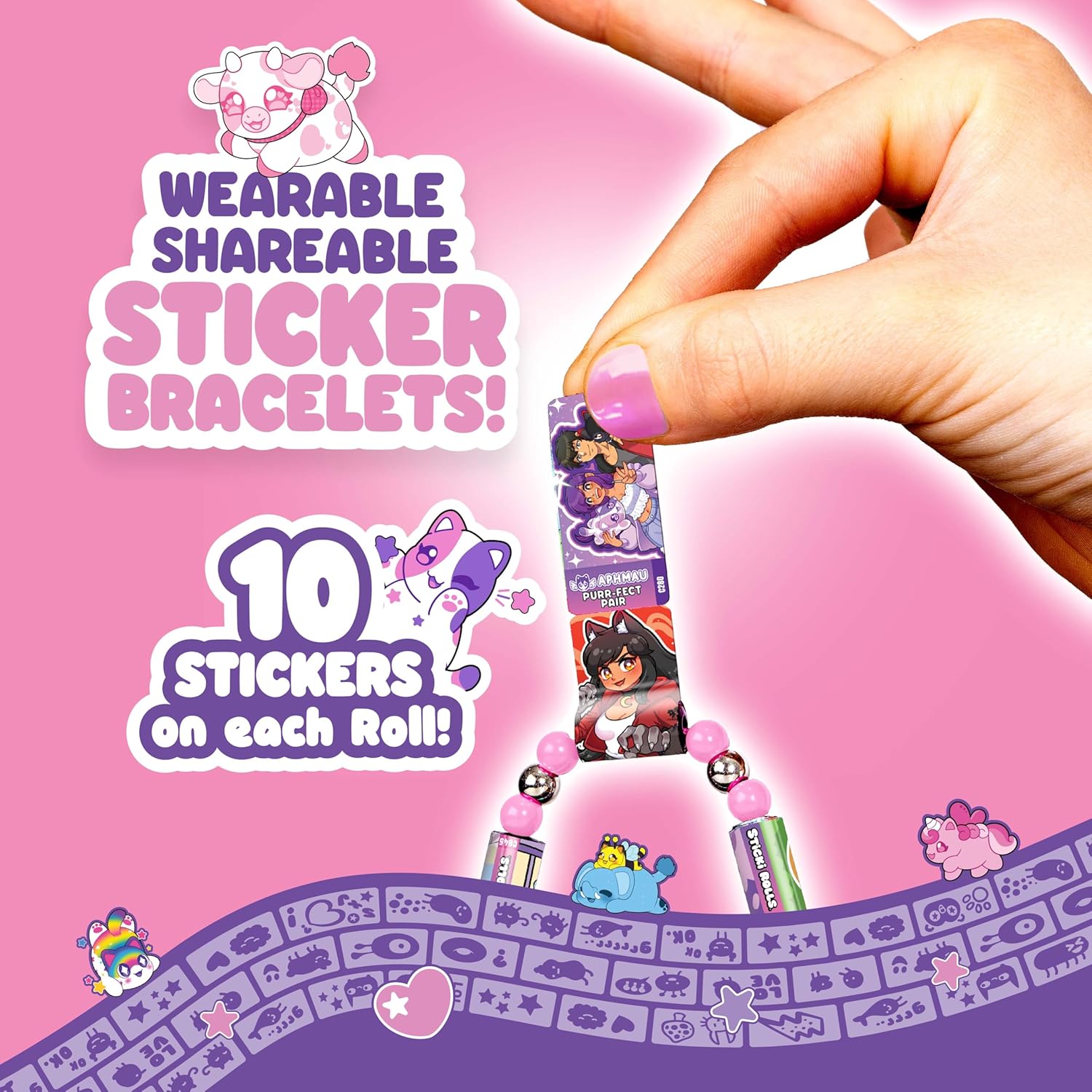 Sticki Rolls x Aphmau Pendant & Bracelet Set, Limited Edition, Includes 120 Stickers, Holographic Aphmau Pendant & Bracelet, Collectible Kawaii Fun!