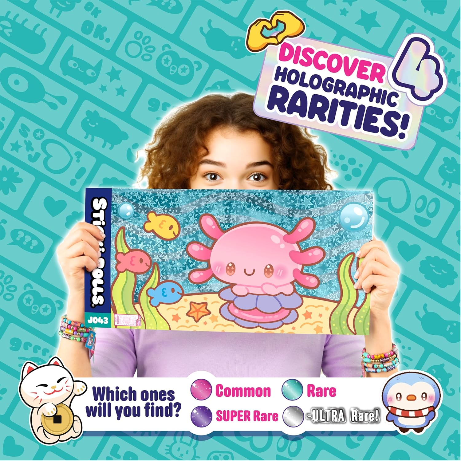 Sticki Rolls Jumbo Stickies, Giant Re-Stickable Foil Stickers, Unique Kawaii Designs, Collectible Wall Décor for Kids Ages 5+