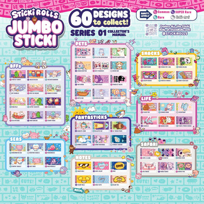 Sticki Rolls Jumbo Stickies, Giant Re-Stickable Foil Stickers, Unique Kawaii Designs, Collectible Wall Décor for Kids Ages 5+