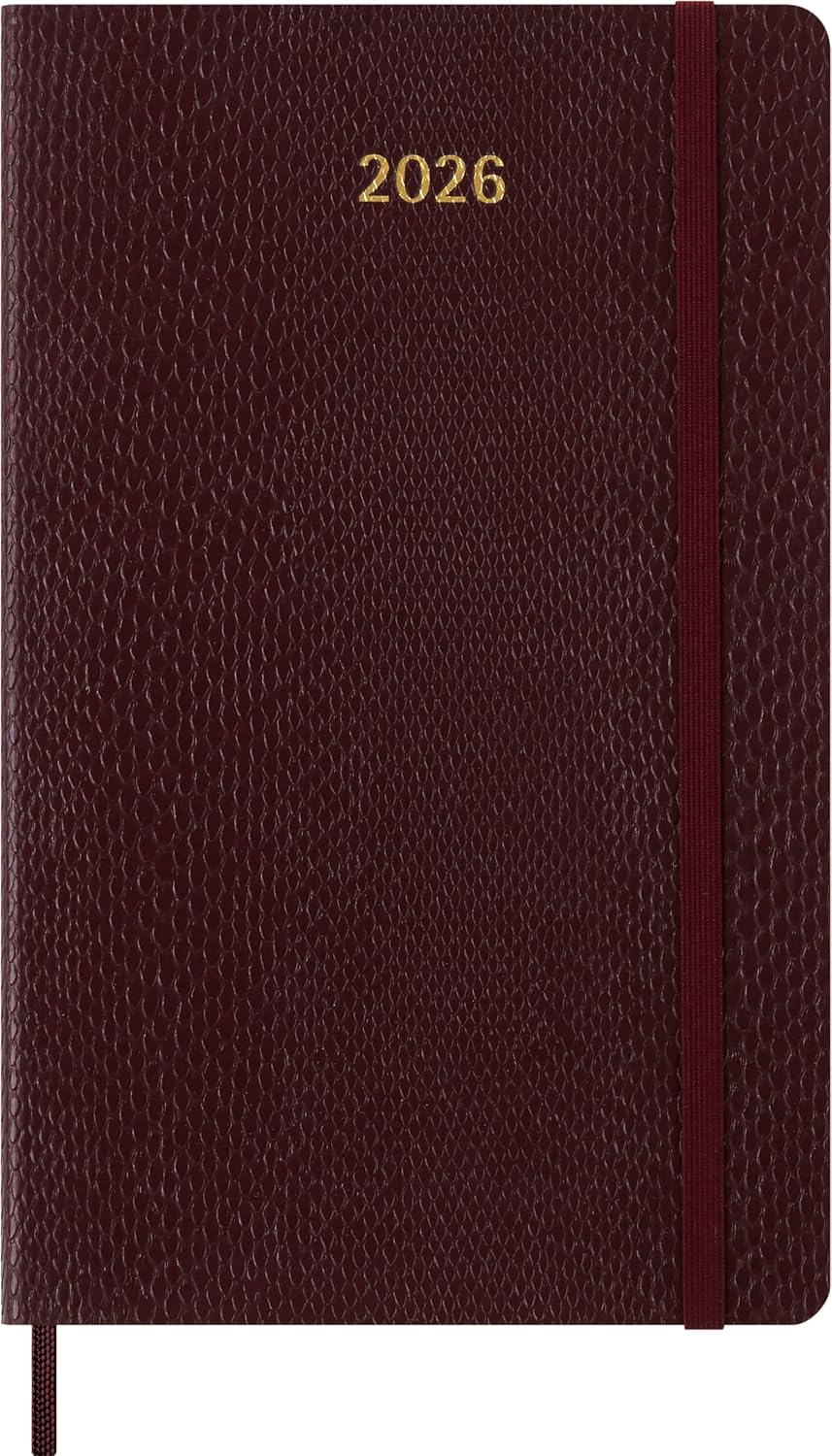 Moleskine Weekly Planner 2026 Precious and Ethical, 12-Month Weekly Planner With Space For Notes, Vegan Soft Cover Python Effect, Bordeaux Color, Size 13x21 cm