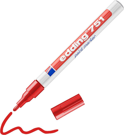 edding 751 paint marker - red - 10 pens - round tip 1-2 mm - paint marker for marking and labelling metal, glass, rocks or plastic - heat-resistant, permanent, smudge-proof and waterproof