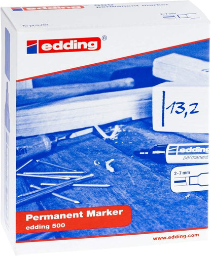 edding 500 permanent marker - black - 10 pens - chisel tip 2-7 mm - waterproof, quick-drying, smear-proof pens - for cardboard, plastic, wood, metal, glass and fabric
