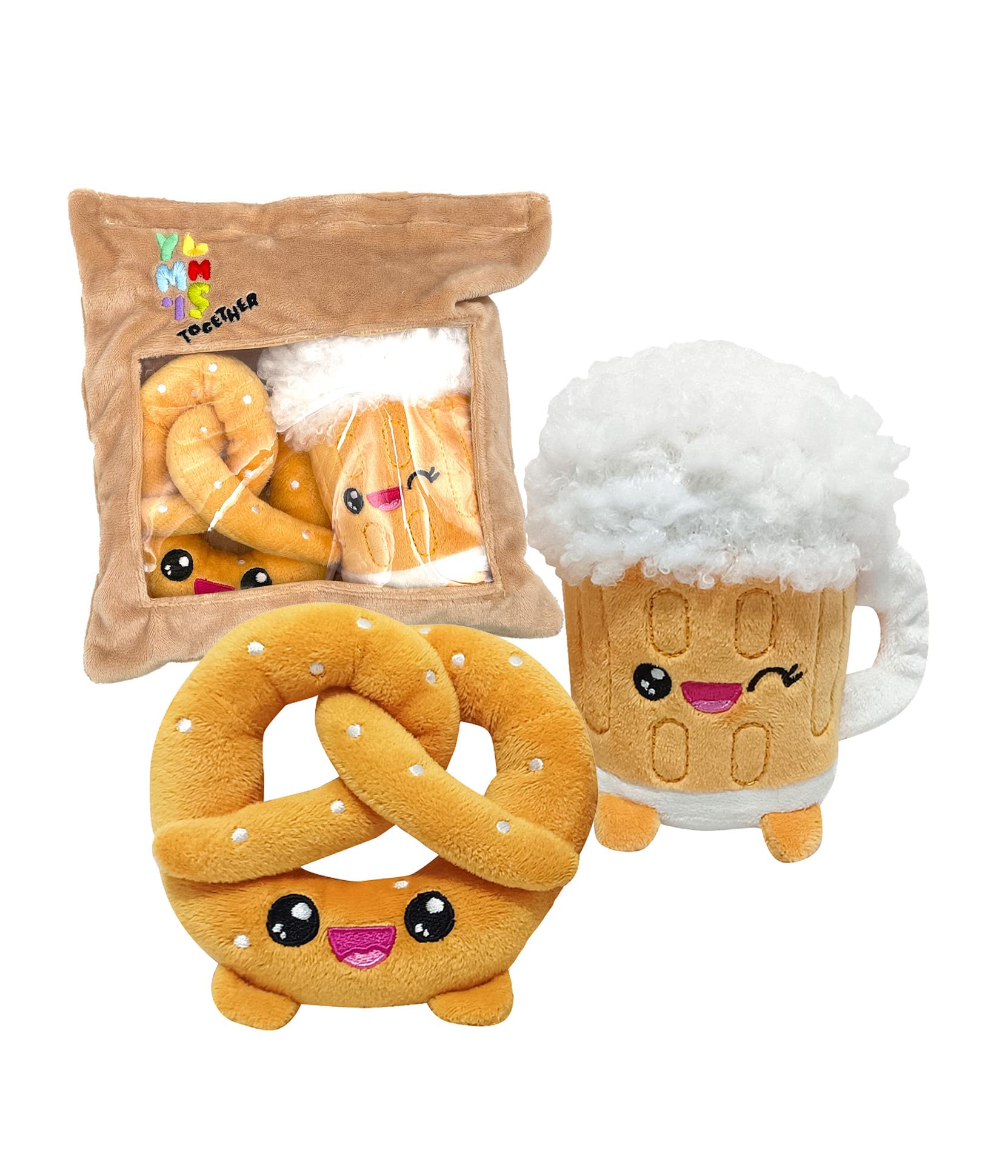 Joy Toy - Yummis Together Brezel und Bier - 2 Plüsch 15 cm in Take Away Plüsch Tasche 21x21 cm