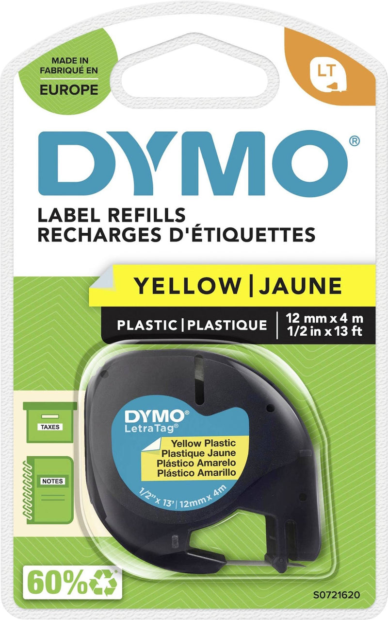 DYMO LetraTag Plastic Labels | Authentic | 12 mm x 4 m Roll | Black Print on Yellow | for LetraTag Label Makers