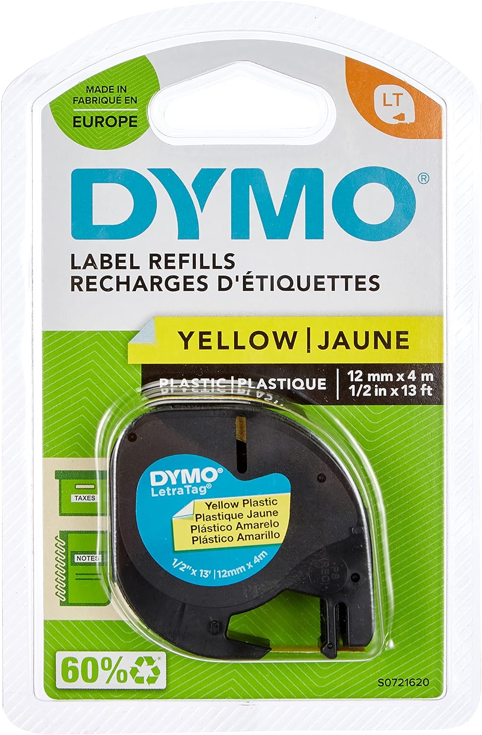 DYMO LetraTag Plastic Labels | Authentic | 12 mm x 4 m Roll | Black Print on Yellow | for LetraTag Label Makers