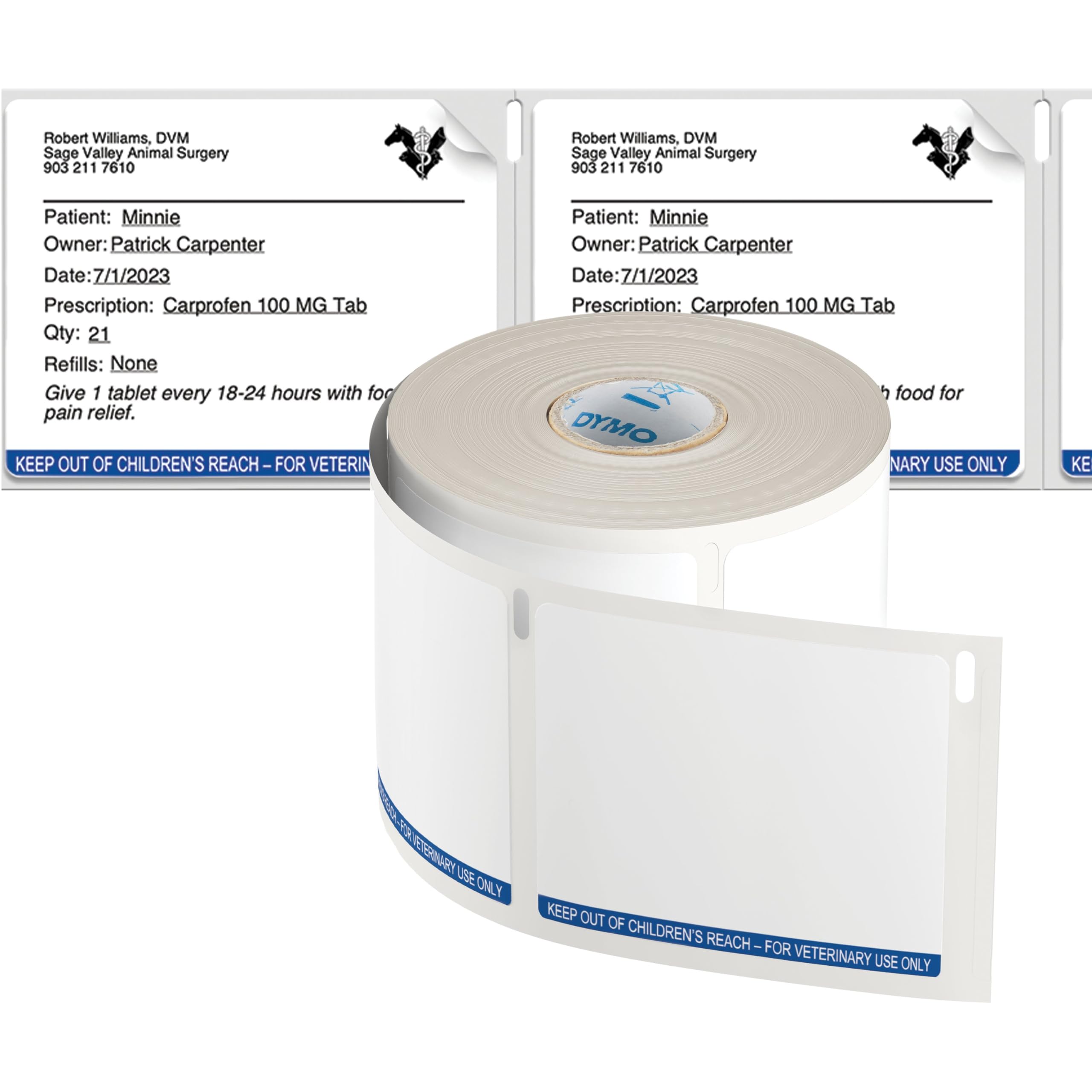 Dymo 2187328 LabelWriter - Etiquetas para recetas veterinarias (54 x 70 mm