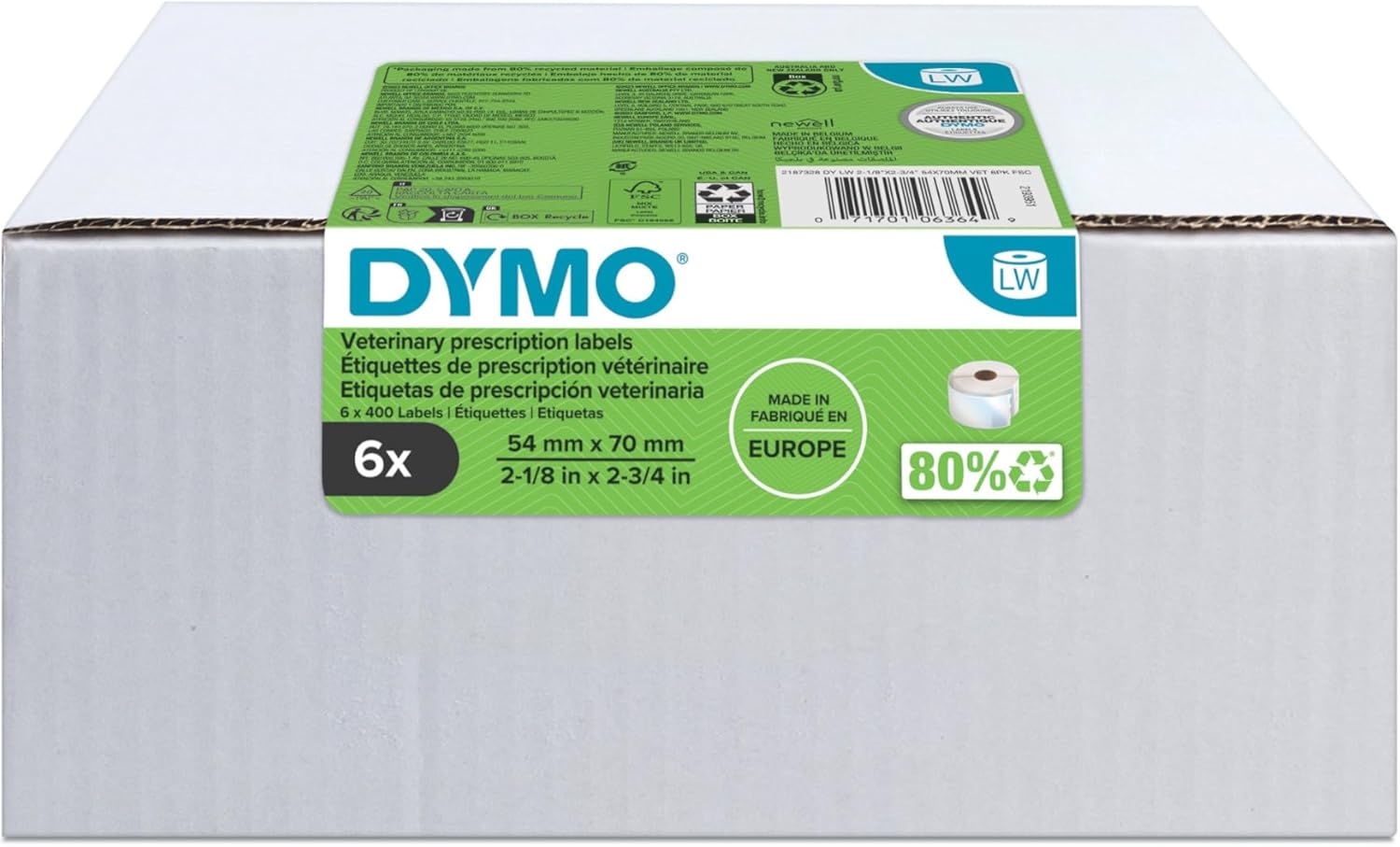 Dymo 2187328 LabelWriter - Etiquetas para recetas veterinarias (54 x 70 mm