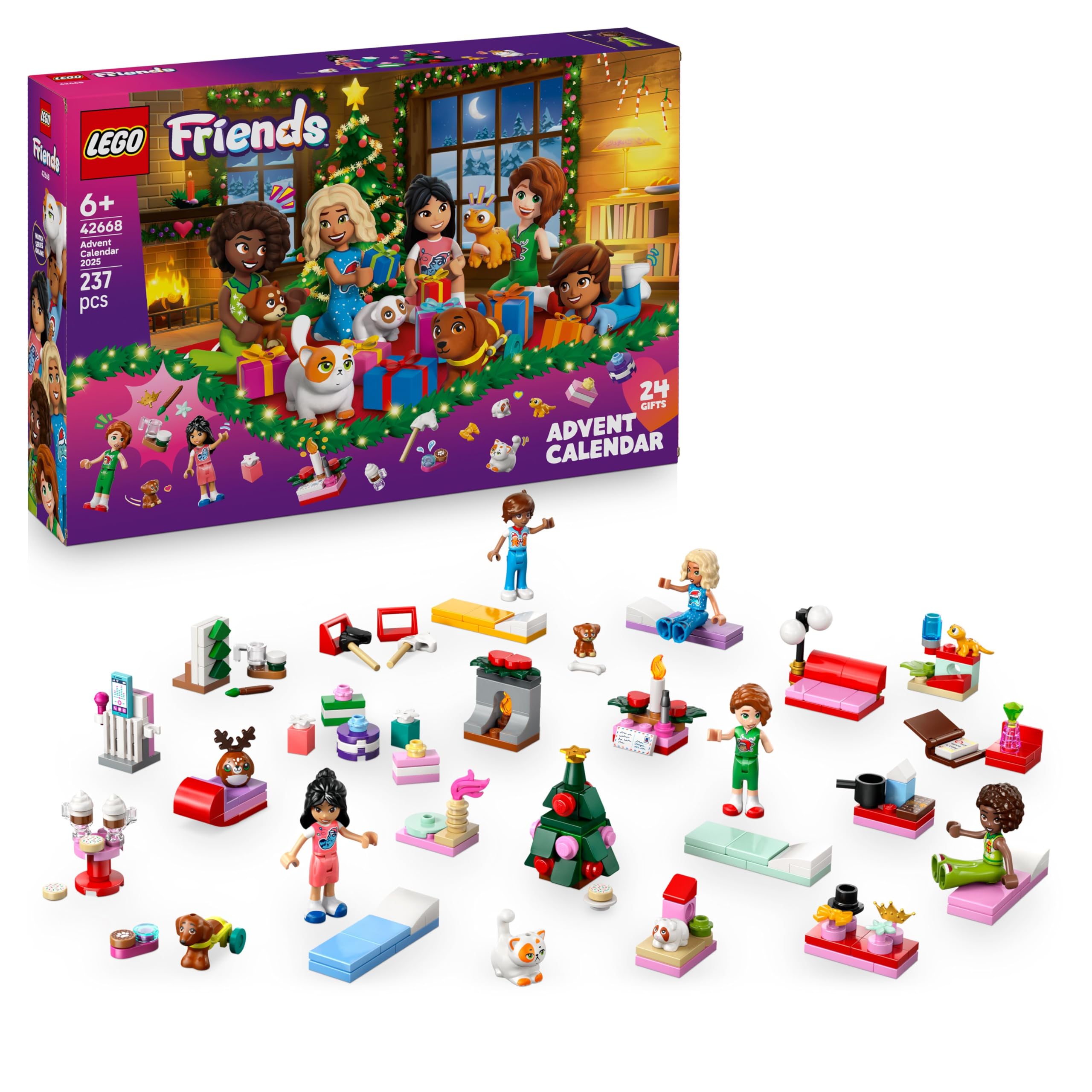 LEGO Friends Adventskalender 2025 voor Meisjes vanaf 6 Jaar - Aftellen naar Kerst Speelgoed voor Kinderen met 24 Verrassingen Incl. 5 Poppetjes, 5 Dieren Figuren en Schattige Accessoires - 42668