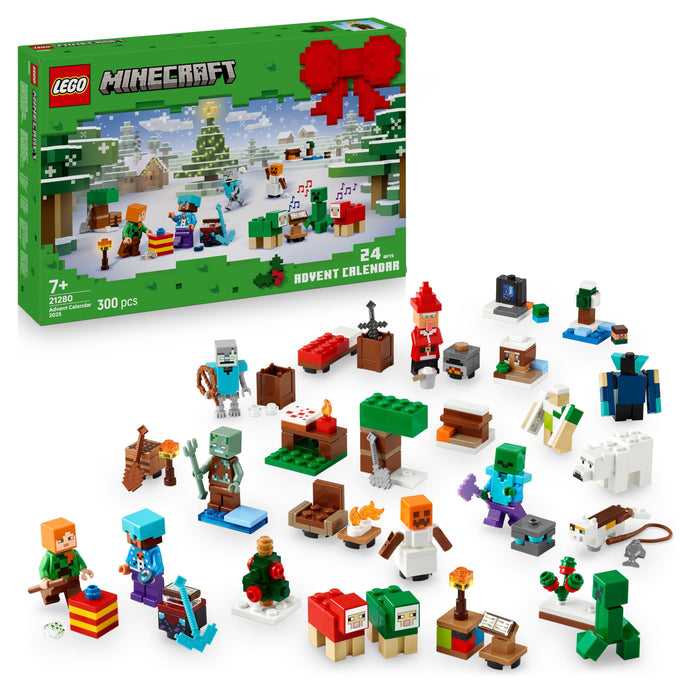 LEGO Minecraft Adventskalender 2025 Speelgoed voor Kinderen Vanaf 7 Jaar - Atellen naar Kerst met 24 Verrassingen incl. Minifiguren en Minibouwsels - Cadeau voor Gamers - 21280