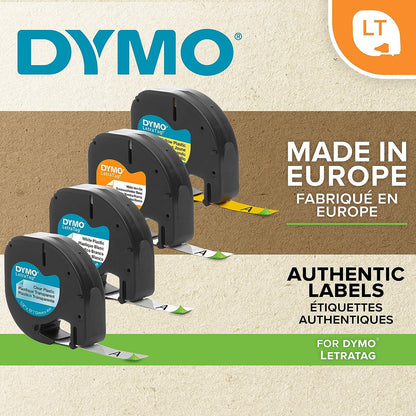DYMO LetraTag Plastic Labels Black Print on Clear Labels 12 mm x 4 m Roll Authentic Self-Adhesive Multipurpose Labels for LetraTag Label Makers