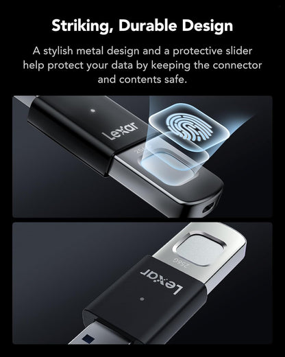 Lexar 256GB JumpDrive Fingerprint F35 PRO USB 3.2 Gen 1 Flash Drive, Up to 400/350 MB/s Read/Write, Storage Expansion and Backup, 256-bit AES & Fingerprint Encryption, Black (LJDF35P256G-RNBNG)