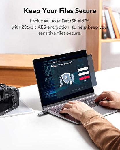Lexar 256GB JumpDrive Fingerprint F35 PRO USB 3.2 Gen 1 Flash Drive, Up to 400/350 MB/s Read/Write, Storage Expansion and Backup, 256-bit AES & Fingerprint Encryption, Black (LJDF35P256G-RNBNG)