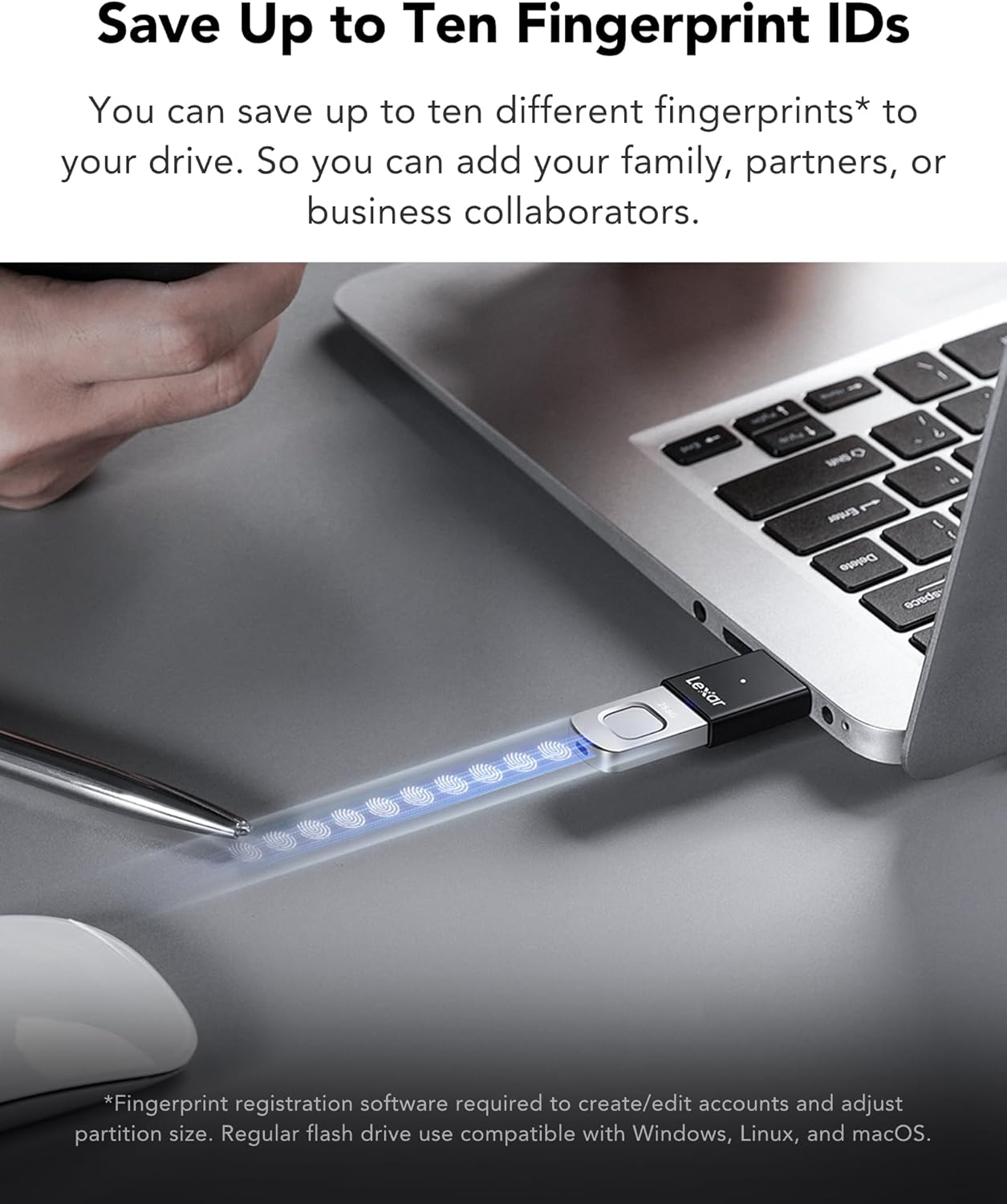 Lexar 256GB JumpDrive Fingerprint F35 PRO USB 3.2 Gen 1 Flash Drive, Up to 400/350 MB/s Read/Write, Storage Expansion and Backup, 256-bit AES & Fingerprint Encryption, Black (LJDF35P256G-RNBNG)