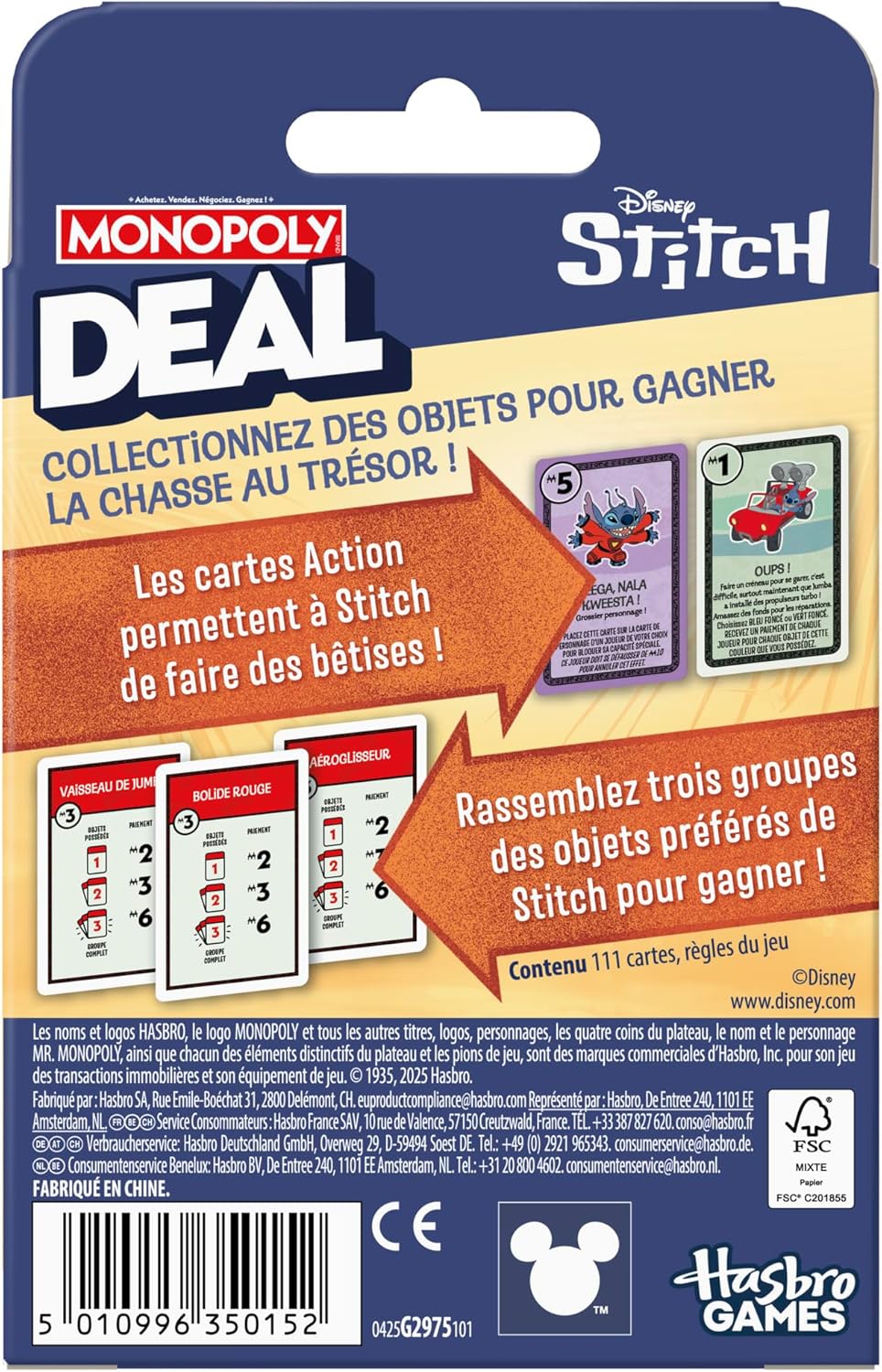 Monopoly Deal Disney Stitch Edition Card Game - French Version